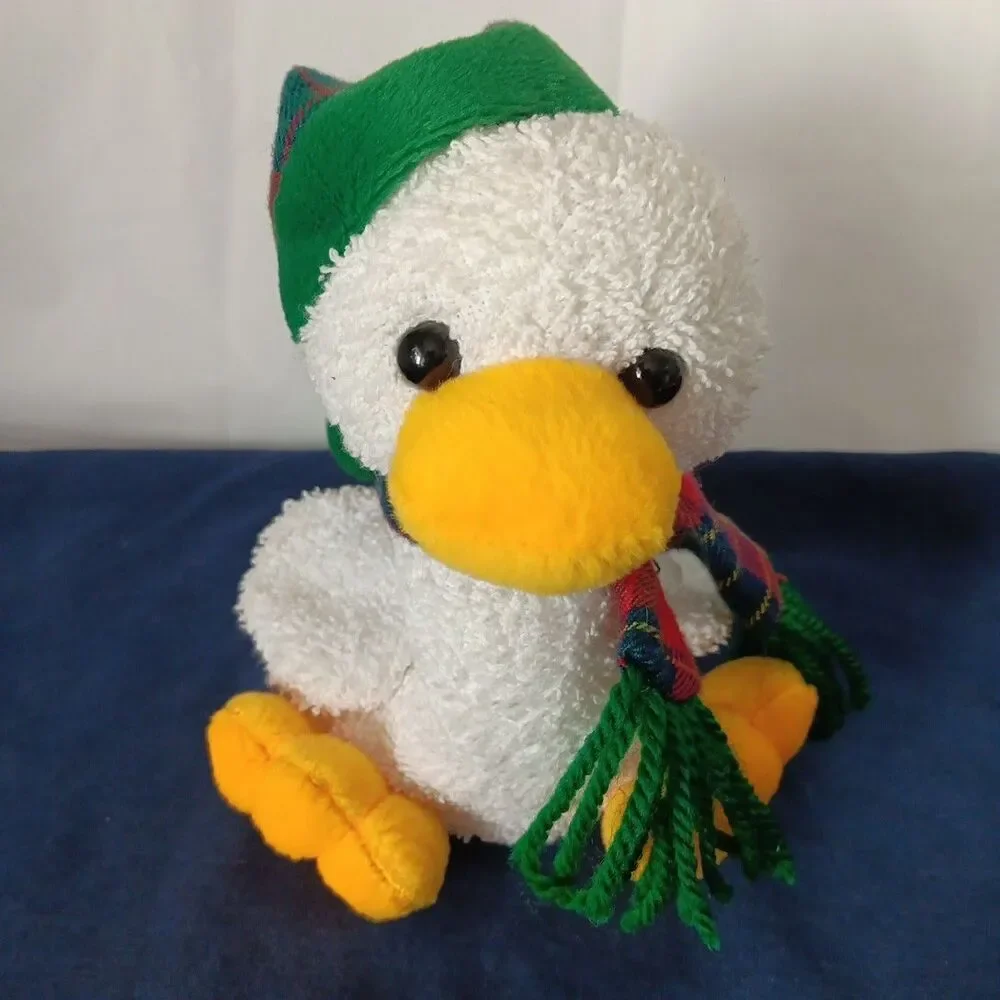 Aurora People Pals Plush Baby Duck Terry Cloth Plaid Scarf Hat Holiday Plush 92
